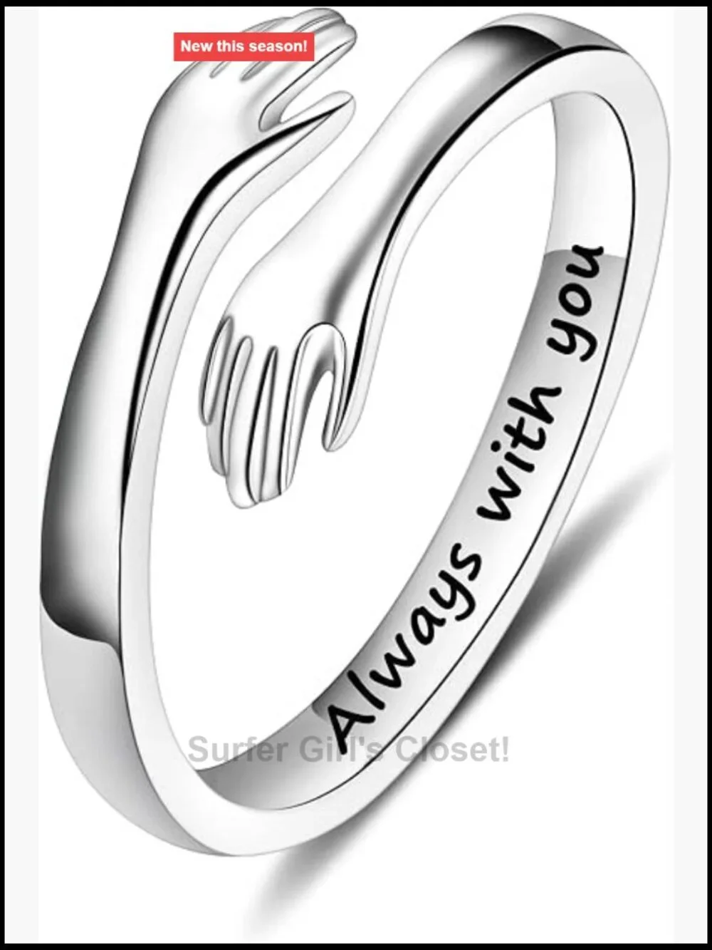 Sterling Silver Hug Ring Adjustable Women Teen Girls Gift Jewelry